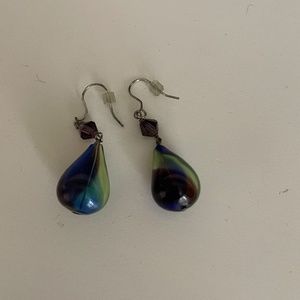 Blue Green Teardrop Glass Earrings